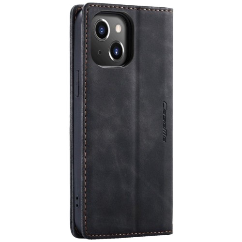 CaseMe Futrola preklopna za iPhone 14, koža, crna - Flip Leather Phone Case iPhone 14