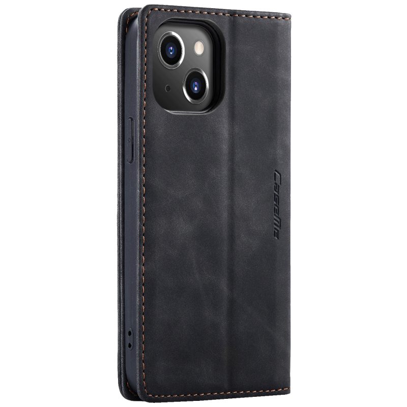 CaseMe Futrola preklopna za iPhone 14, koža, crna - Flip Leather Phone Case iPhone 14