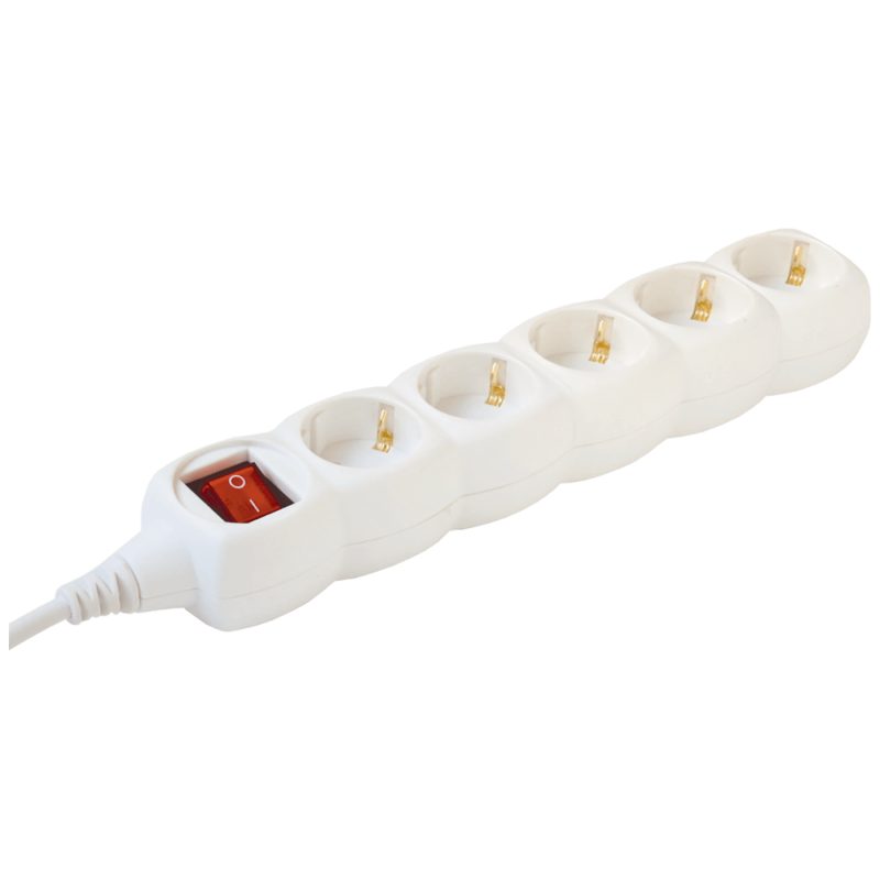 home Produžni kabl, 5 utičnica, prekidač, 1.5mm², 3 met, bijeli - NV 5K-3/WH/1.5