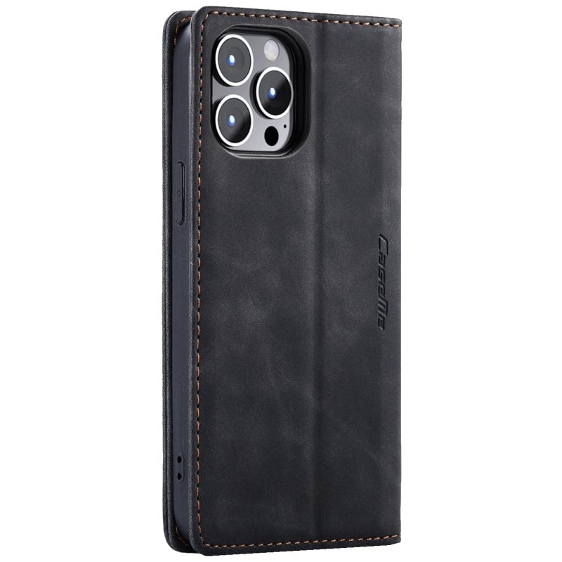 CaseMe Futrola preklopna za iPhone 14 Pro, koža, crna - Flip Leat. Phone Case iPhone 14 Pro