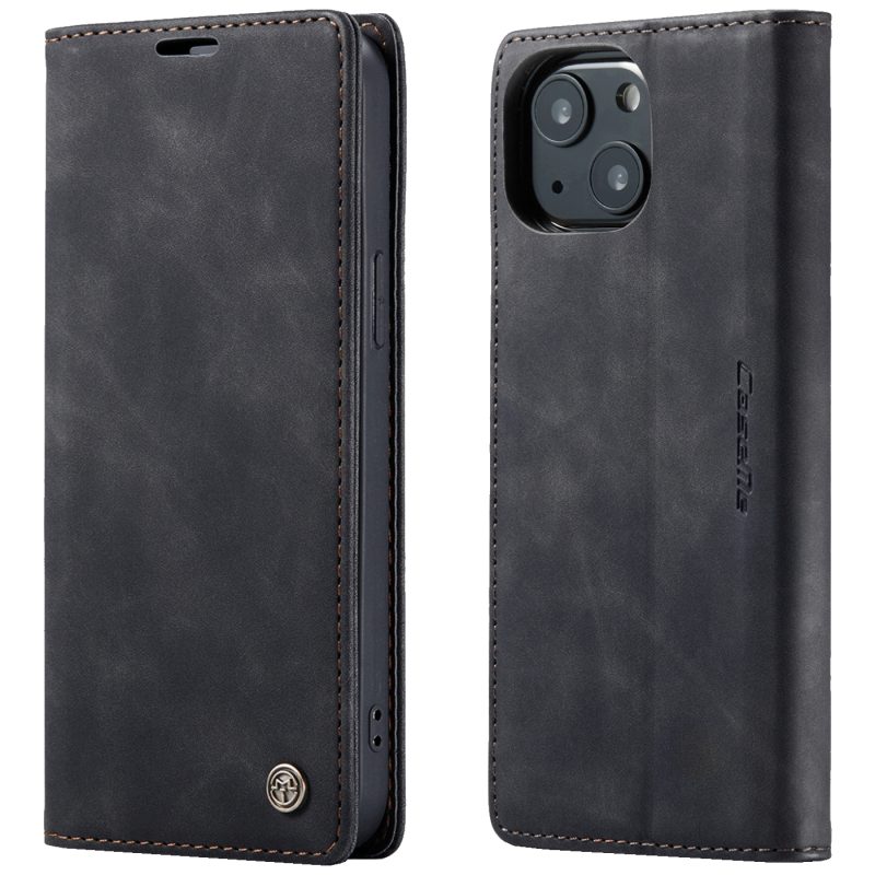 CaseMe Futrola preklopna za iPhone 13, koža, crna - Flip Leather Phone Case iPhone 13