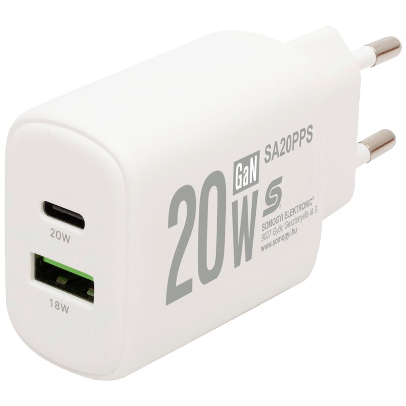 home Punjač kučni, brzi, 1 x USB-A, 1 x USB-C, 20W, GaN - SA20PPS