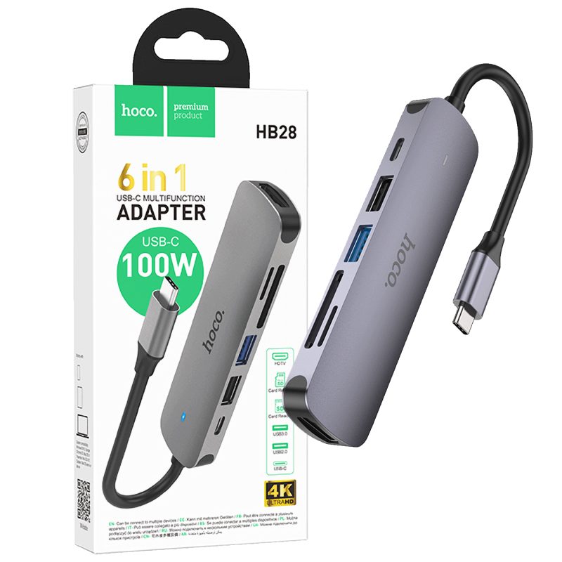 hoco. Konverter USB HUB type C to HDTV, USB3.0/USB2.0/PD/HDMI - HB28
