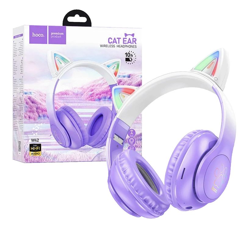 hoco. Slušalice bežične sa mikrofonom, Bluetooth - W42 Cat Ears, Purple Grape