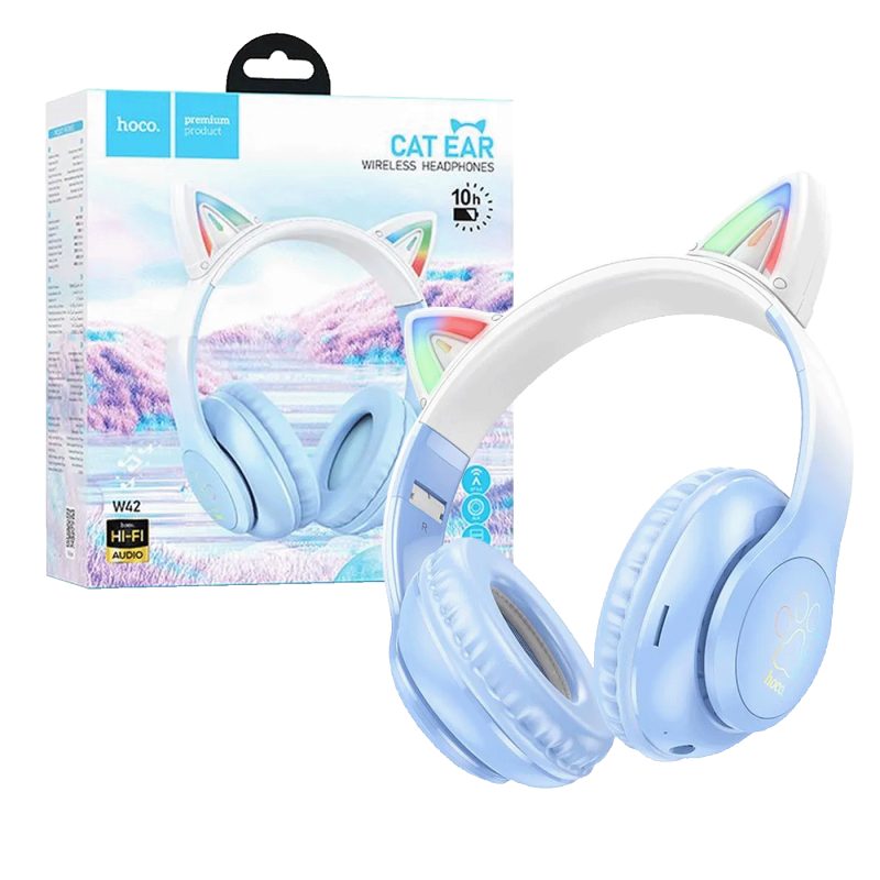 hoco. Slušalice bežične sa mikrofonom, Bluetooth - W42 Cat Ears, Crystal Blue