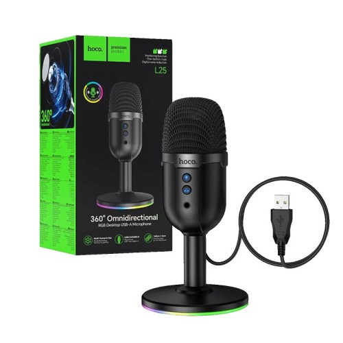 hoco. Mikrofon, stolni, RGB, USB - L25